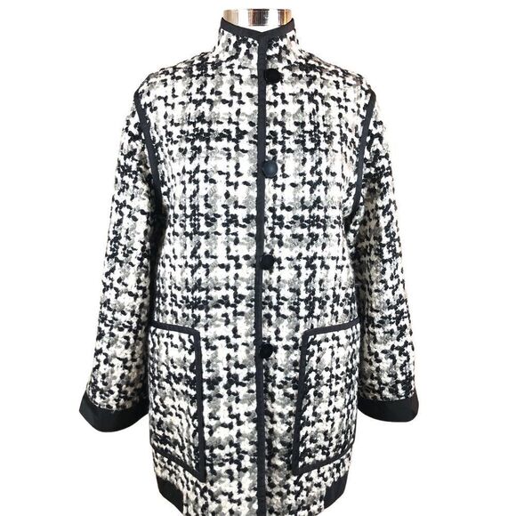 Michael Boris Check Coat Cashmere & Wool in Black & White Houndstooth Mid Length - Picture 1 of 9